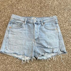 Citizens Of Humanity Blue Jean Shorts Distressed Frayed Hem